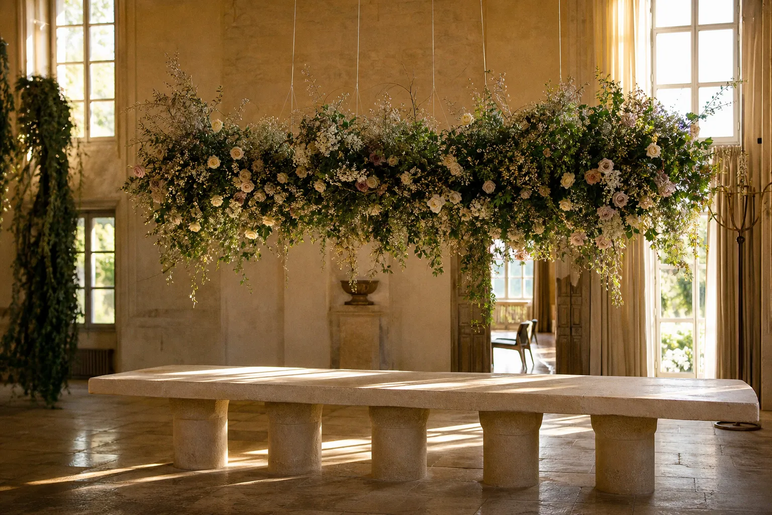 Scénographie florale suspendue : impact visuel et contraintes techniques